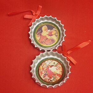 Vintage Coca Cola Santa Claus Coke Bottle Cap Circa 1938 Circa 1953 Lot of 2 Tri
